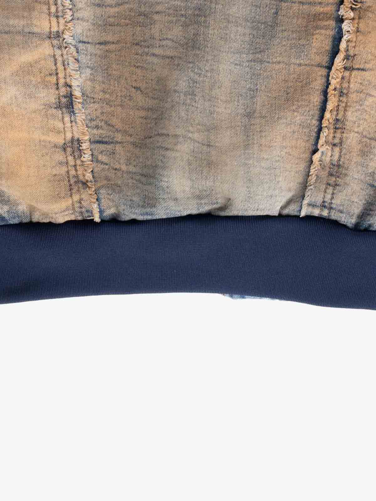 Distressed Mud-Dyed Frayed Edge Denim Bomber Jacket 