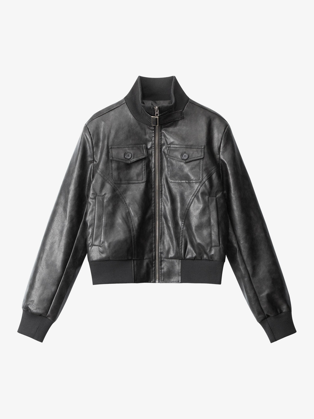 Thesupermade Faux Leather Cropped Fit Bomber Jacket