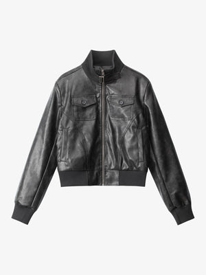 Thesupermade Faux Leather Cropped Fit Bomber Jacket