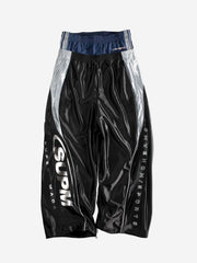 Glossy Silver-Grey Patchwork Double-Waist Track Pants