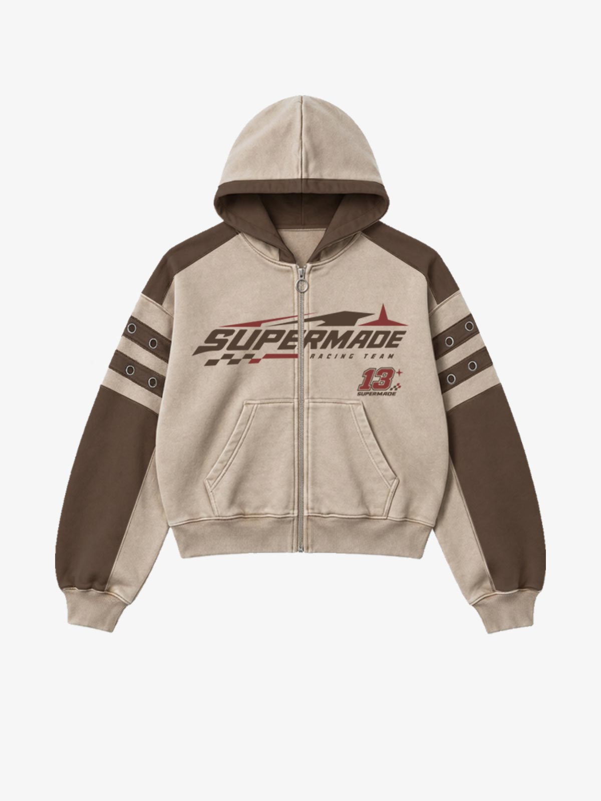 Contrast Panel Graphic Zip-Up Hoodie & Wide-Leg Sweatpants Set