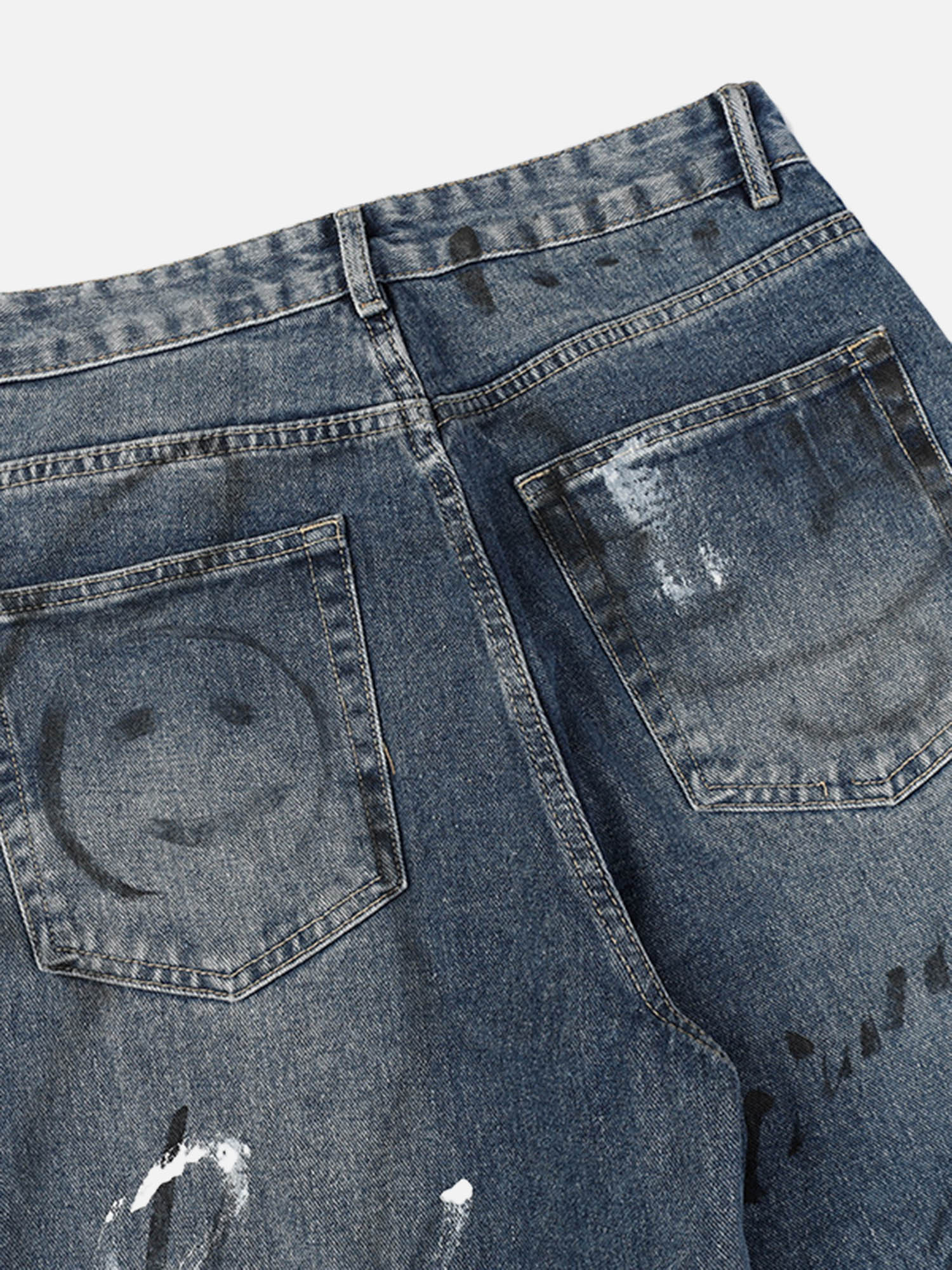 American Street Fashion Fun Graffiti Washed Distressed Jeans