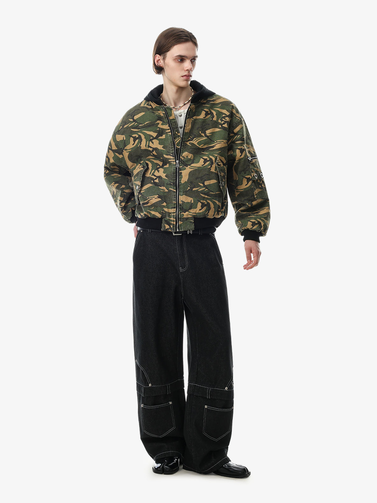 Camo Color Block Quilted Bomber Coat
