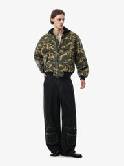 Camo Color Block Quilted Bomber Coat