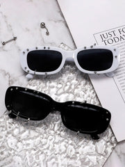 Retro Punk Studded Small Square Frame Sunglasses 