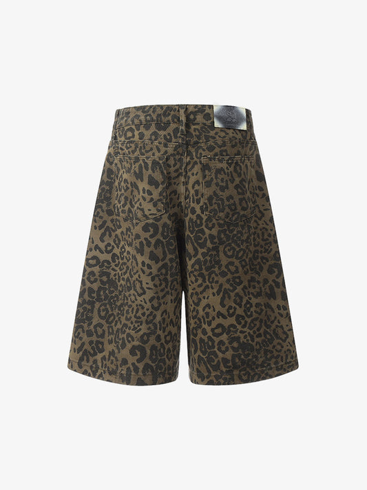 Cotton Leopard Print High-Waisted Wide-Leg Shorts for Women 