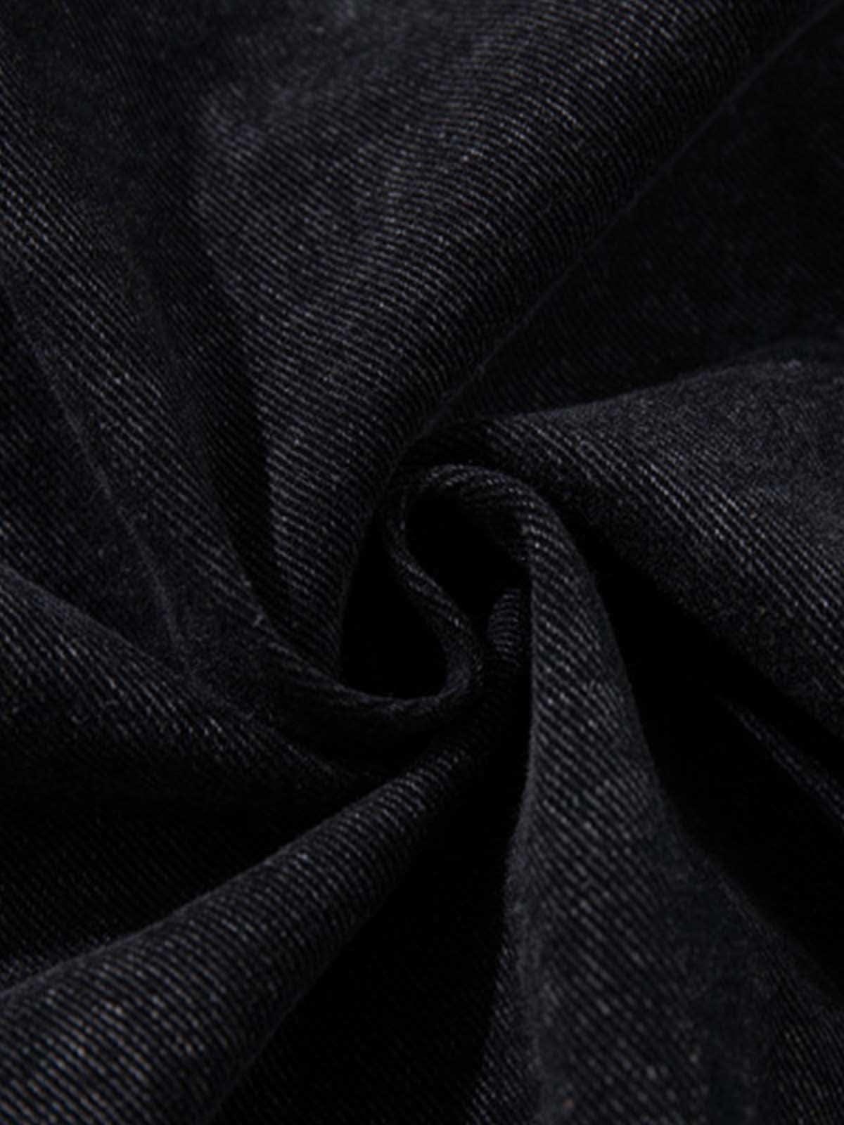 Denim Hoodie with Metal Toggle Closure Black Oversized Sweatshirt 