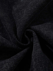 Denim Hoodie with Metal Toggle Closure Black Oversized Sweatshirt 