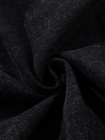 Denim Hoodie with Metal Toggle Closure Black Oversized Sweatshirt 