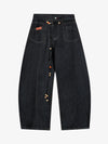 Stylish High-Waisted Denim Trousers with Beaded Drawstring Detail 