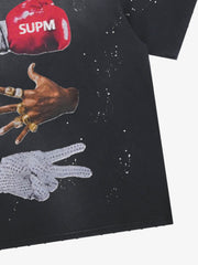Schwarzes T-Shirt mit Used-Look-Grafik
