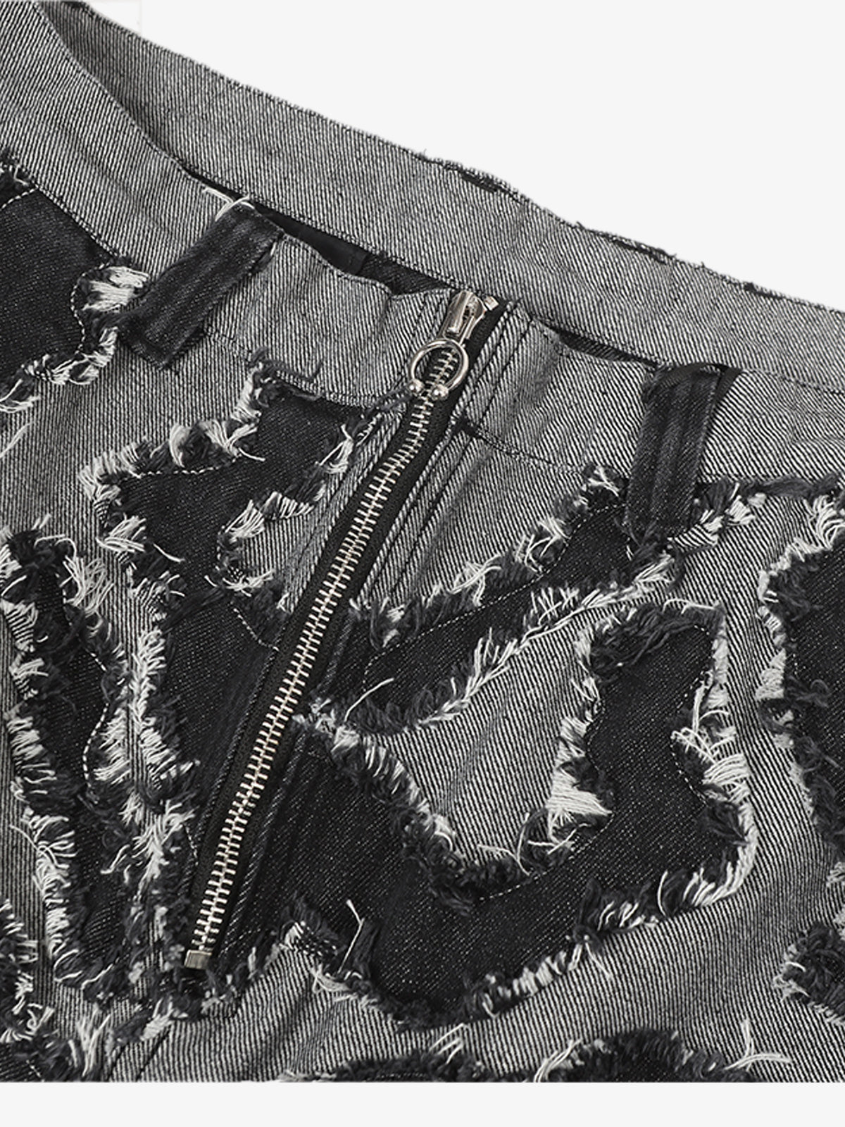 Frayed Zebra Striped Patchwork Wide Leg Jeans 