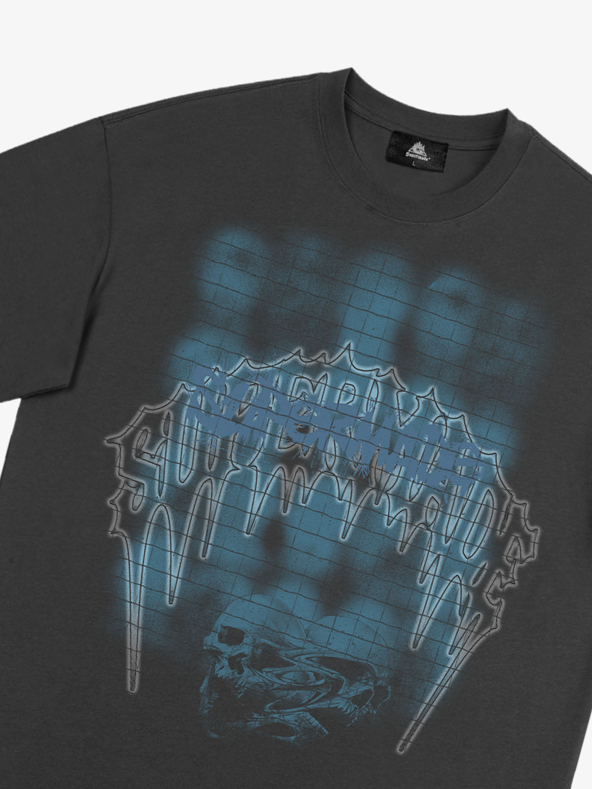 THE SUPERMADE Dark Grid Skull Graphic T-Shirt with Neon Drip Design 