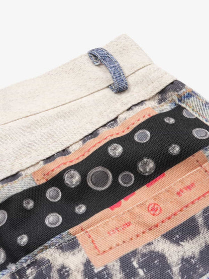 Vintage Leopard 3D Print Double Waistband Washed Jeans 