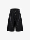 Black Denim Jacket with Croc-Embossed Trim – Metal Snap Button Streetwear Jacket