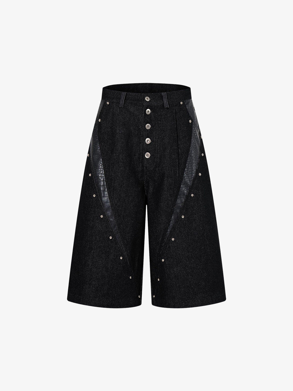 Black Denim Jacket with Croc-Embossed Trim