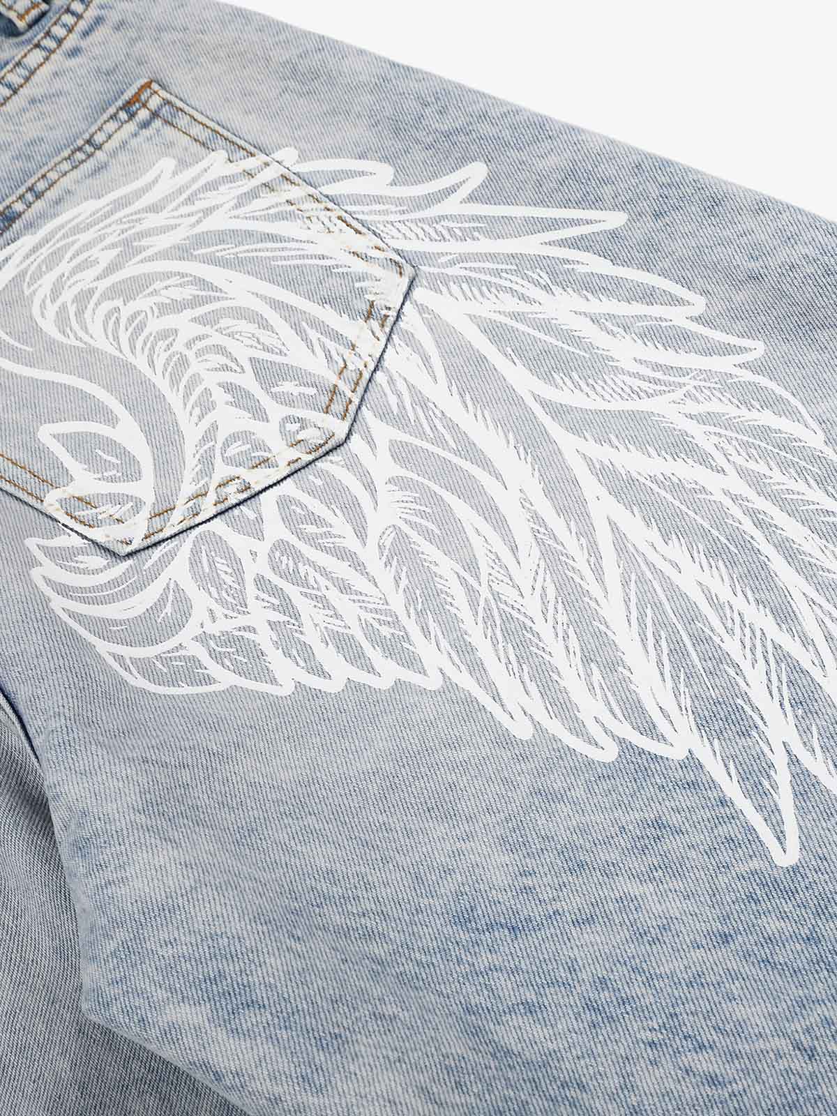 Angel Wing Print Bggy Jeans
