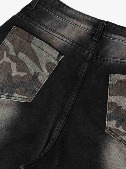 Butterfly Spray Graphic Camo Pocket Barrel Jeans