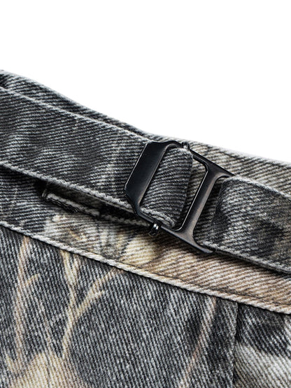Buckle Waist Camouflage Denim Jorts 