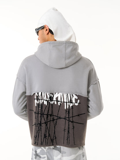Distressed Hooded Sweatshirt with a Famous Painting of Thorn Destruction 
