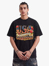 T-shirt à motif floral drapeau américain