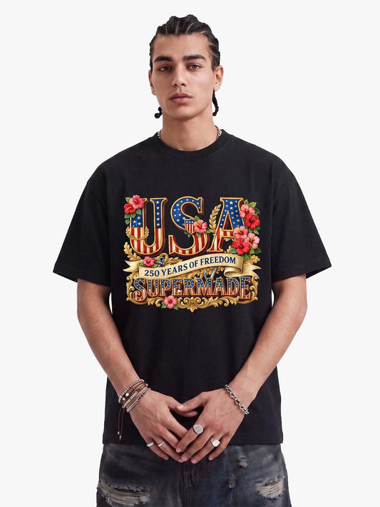 T-shirt à motif floral drapeau américain