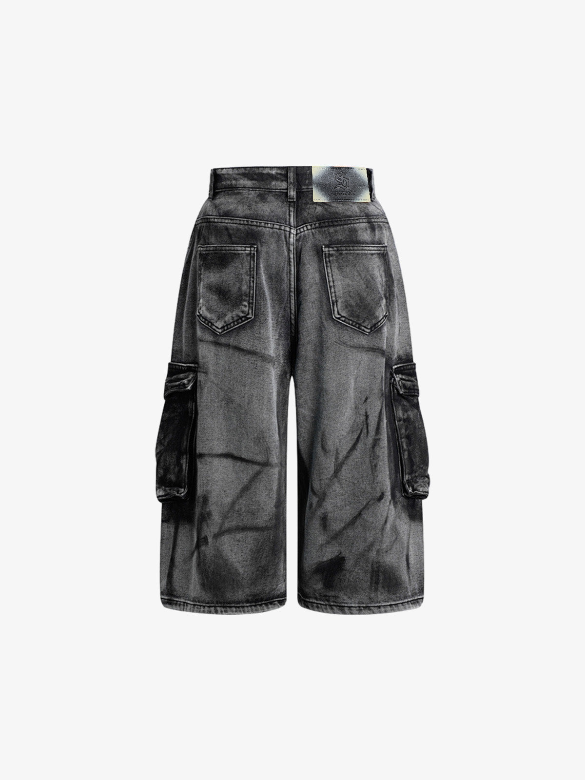 Grunge Wash Cargo Denim Shorts 