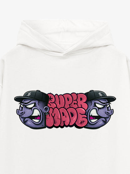 Supermade graffiti font figurine hooded sweatshirt 