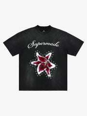 Washed Floral Star Print T-Shirt 