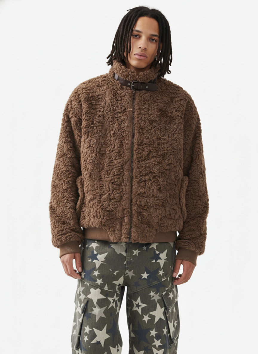 Vintage Stand Collar Sherpa Fleece Cotton Jacket 