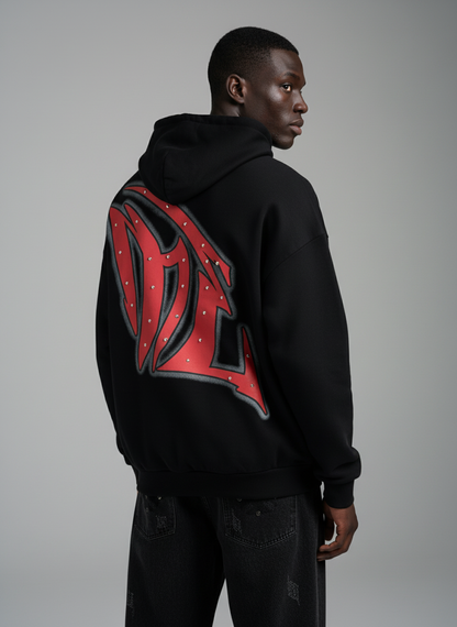 Retro Gothic Print Rhinestone Zip-Up Hoodie 