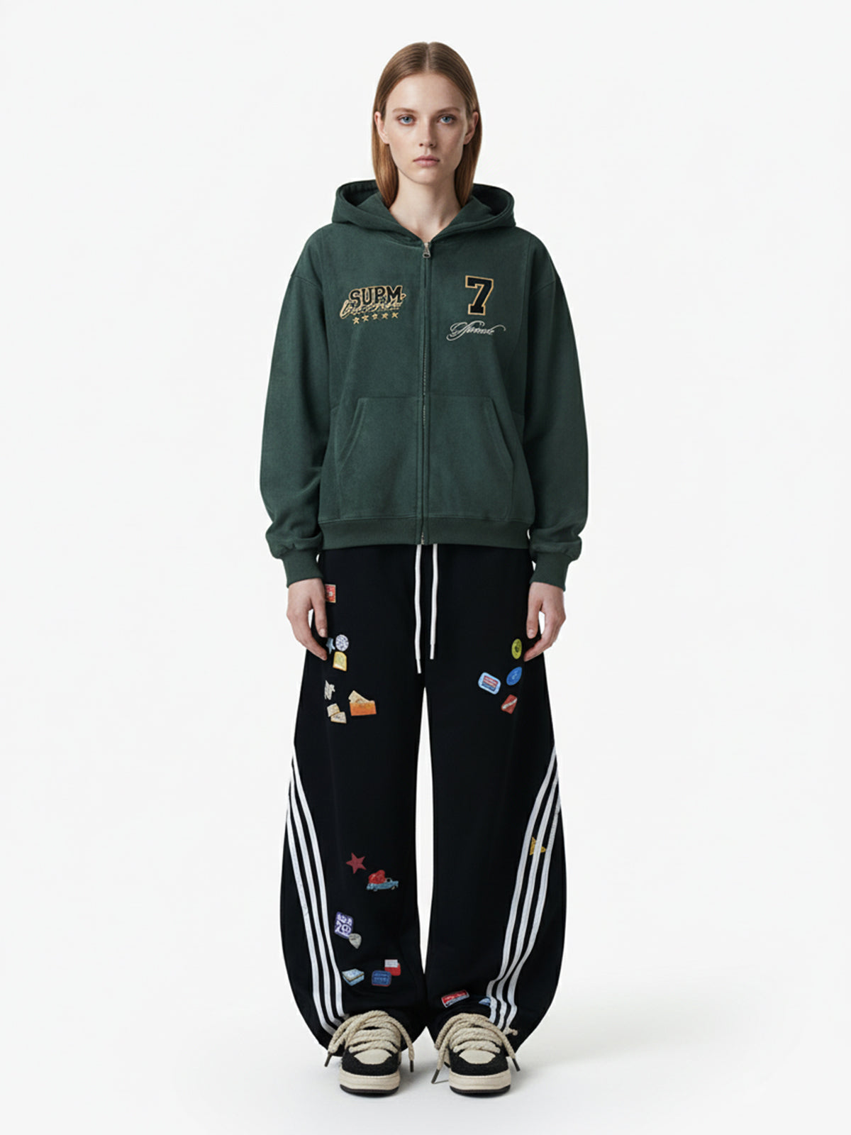 Street Patterned Striped Barrel Casual Pants 