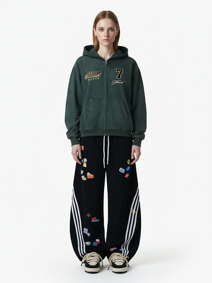 Street Patterned Striped Barrel Casual Pants 