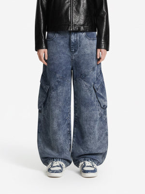 Vintage Washed Multi-Pocket Barrel Jeans 