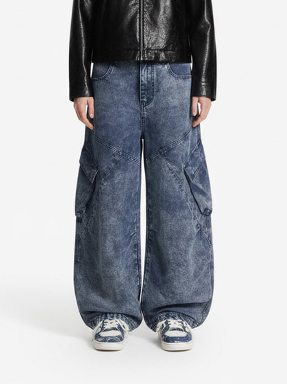 Vintage Washed Multi-Pocket Barrel Jeans 