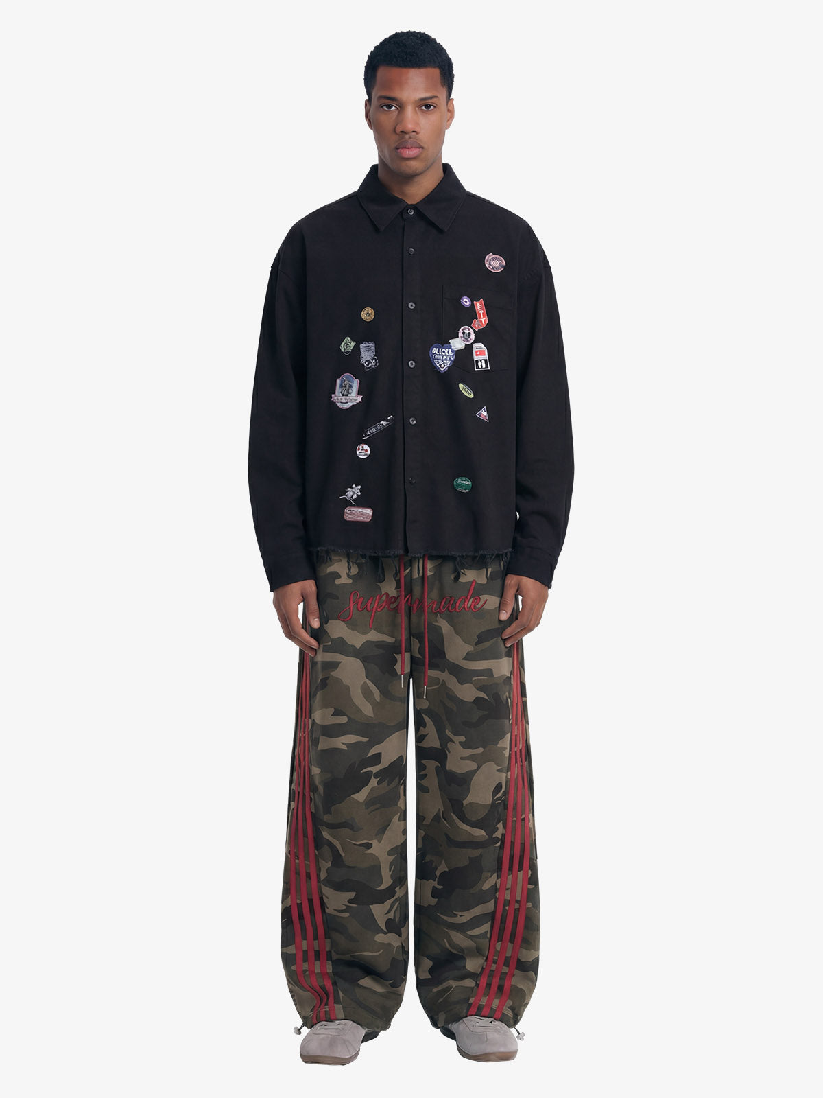 Fun Distressed Raw-Edge Printed Long-Sleeved Shirt 