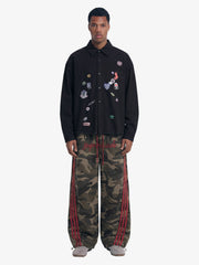 Fun Distressed Raw-Edge Printed Long-Sleeved Shirt 