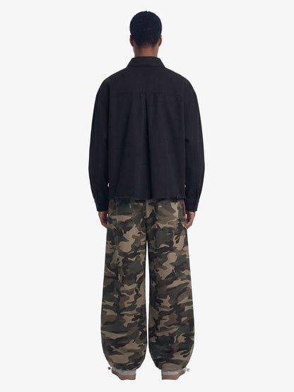 Fun Distressed Raw-Edge Printed Long-Sleeved Shirt 