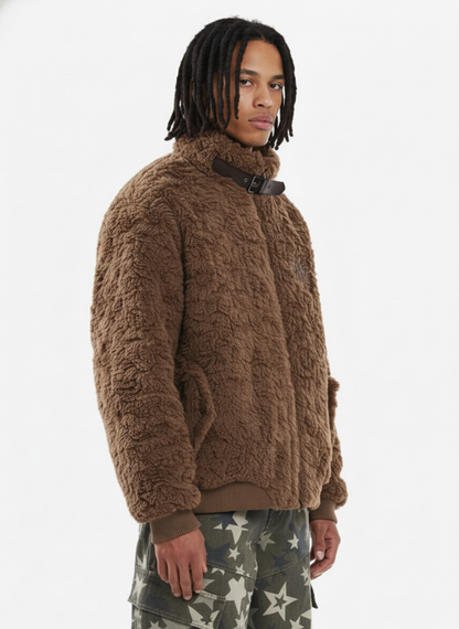 Vintage Stand Collar Sherpa Fleece Cotton Jacket 