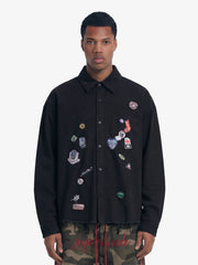 Fun Distressed Raw-Edge Printed Long-Sleeved Shirt 