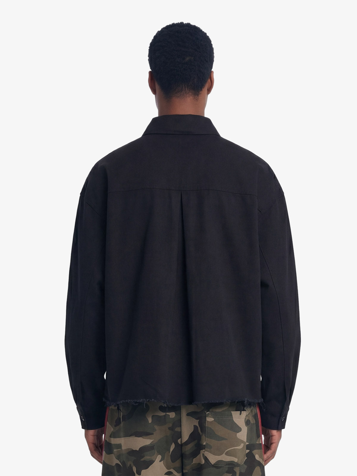 Fun Distressed Raw-Edge Printed Long-Sleeved Shirt 