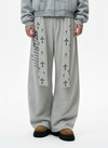 Cross Print Long Tie Detail Baggy Sweatpants 