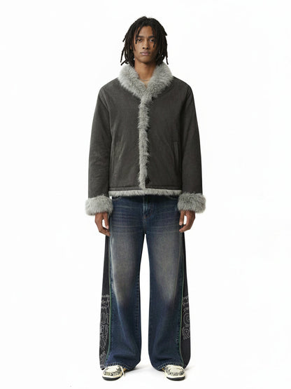 Retro High-Street Suede-Look Lapel Warm Fleece Jacket 