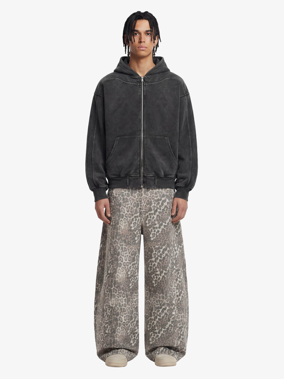 Street Leopard Camouflage Pleated Barrel Jeans - 2636 