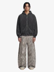 Street Leopard Camouflage Pleated Barrel Jeans - 2636 