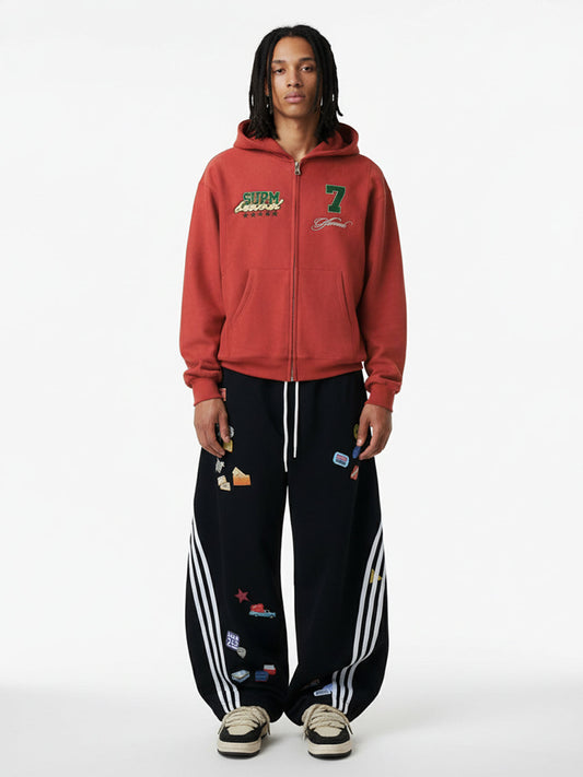 Street Patterned Striped Barrel Casual Pants 