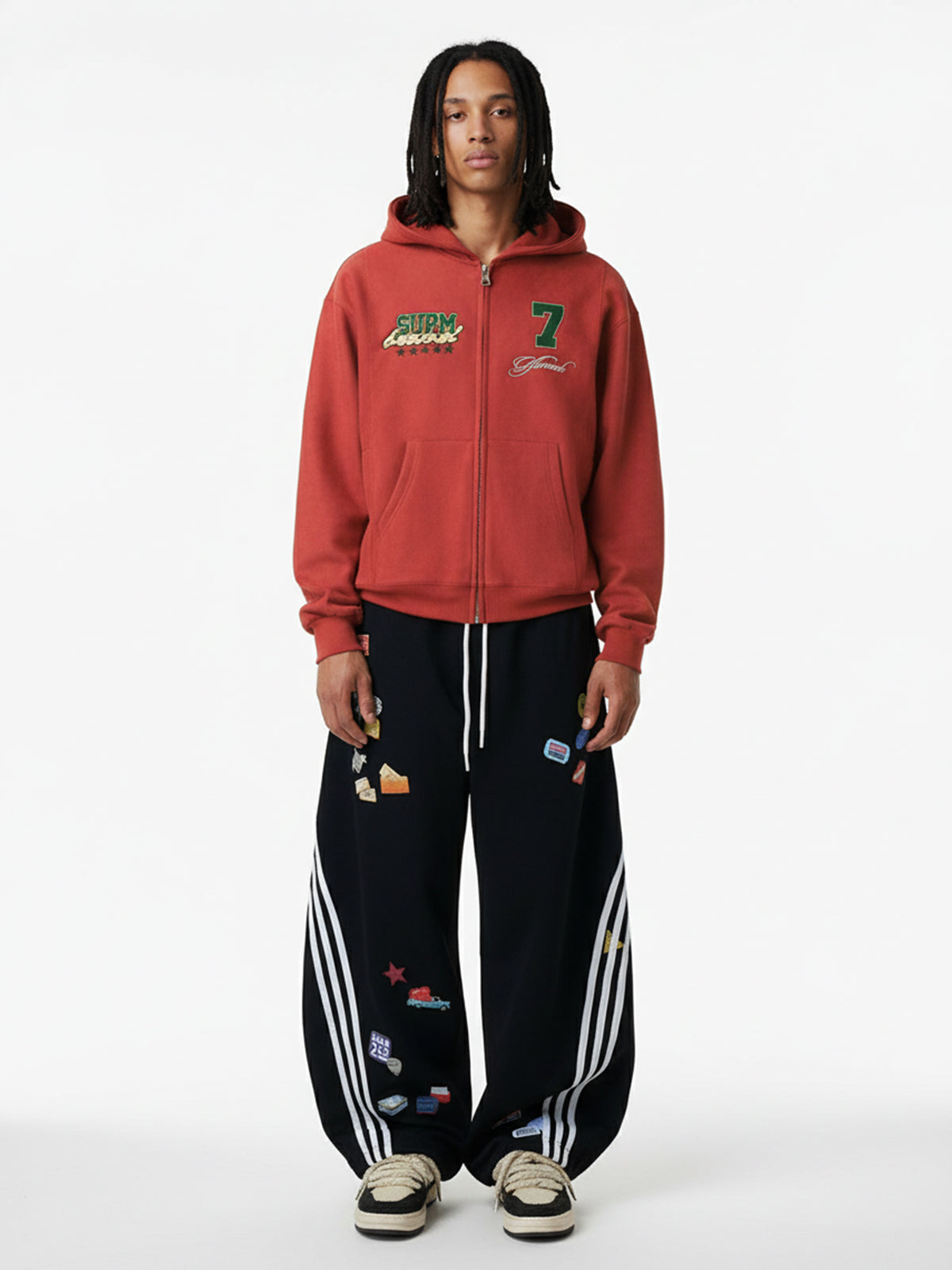 Suede Letter Embroidered Cropped Zip-Up Hoodie 