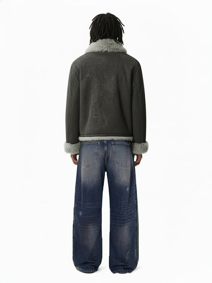 Retro High-Street Suede-Look Lapel Warm Fleece Jacket 