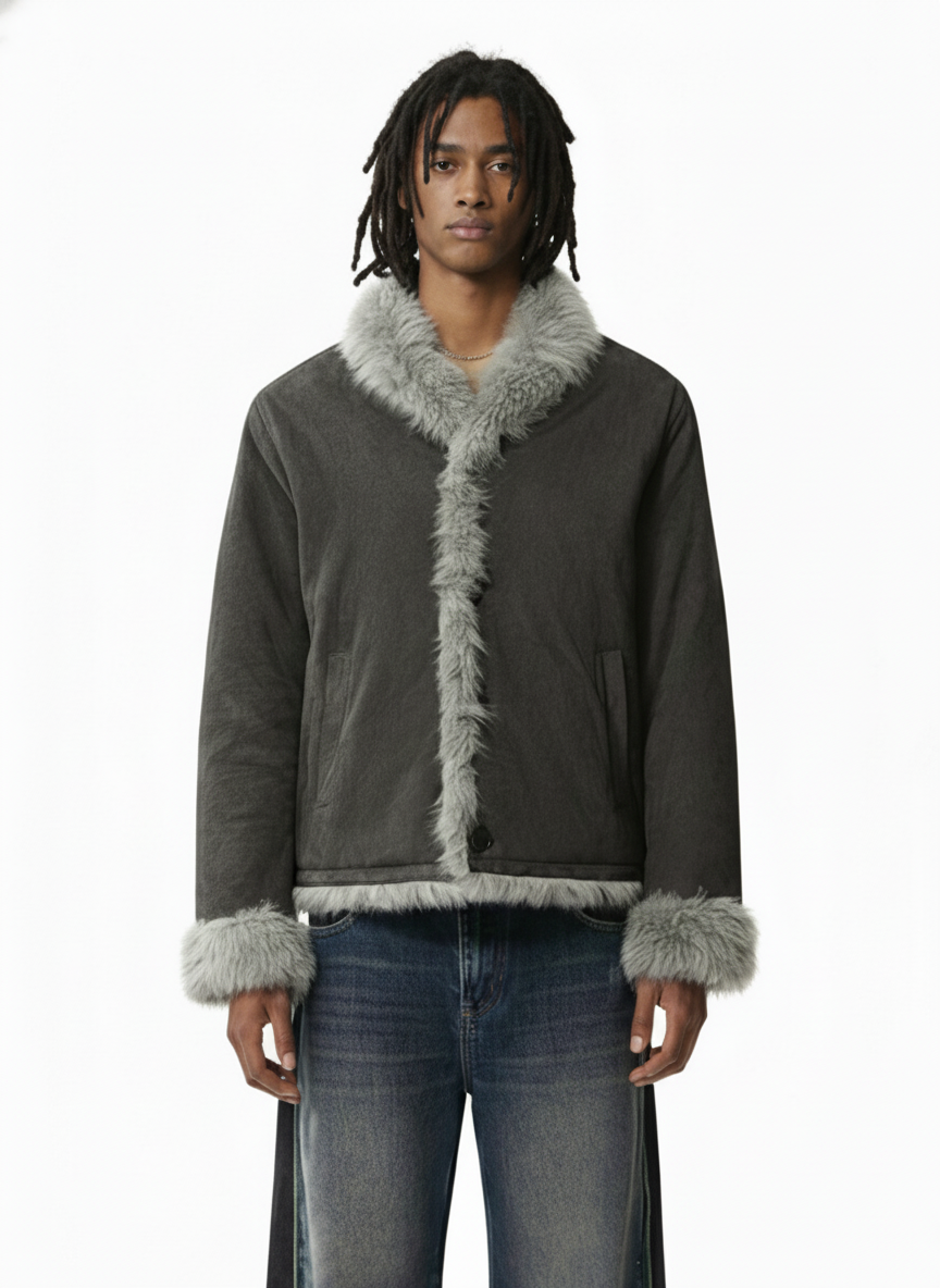 Retro High-Street Suede-Look Lapel Warm Fleece Jacket 