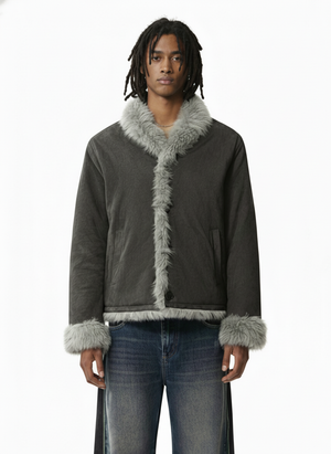 Retro High-Street Suede-Look Lapel Warm Fleece Jacket 